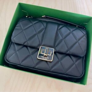 Kate Spade Black Quilted Shoulder Bag with Gold Hardware and box NWOT